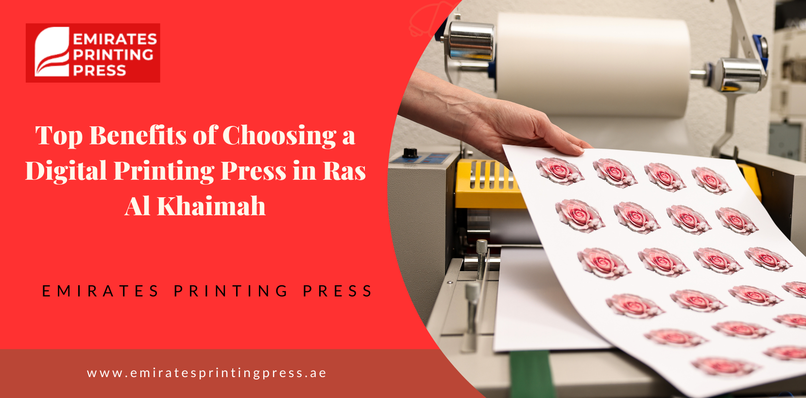 Professional digital printing machines at Emirates Printing Press in Ras Al Khaimah, UAE producing high-quality prints.