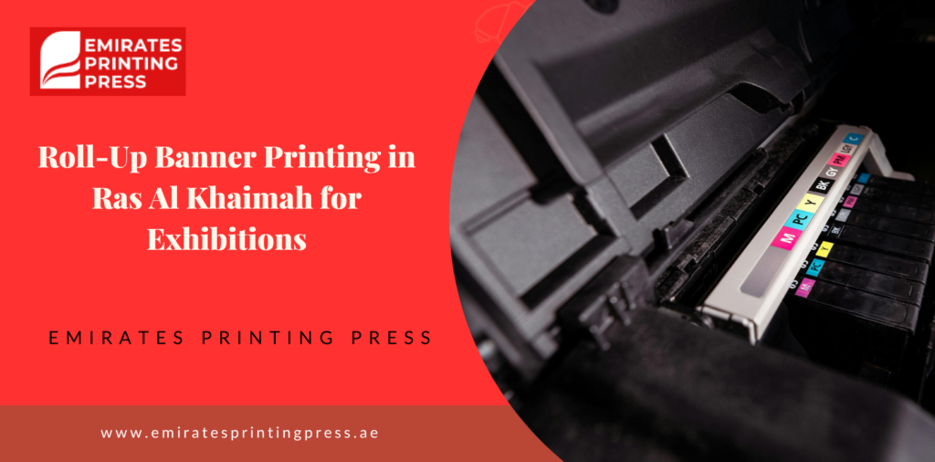 Roll-up banner printing in Ras Al Khaimah for exhibitions with custom display stand.
