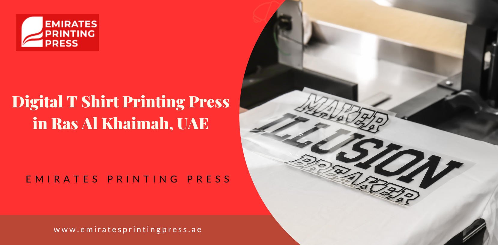 Digital T shirt printing press in Ras Al Khaimah, UAE producing custom branded T-shirts.